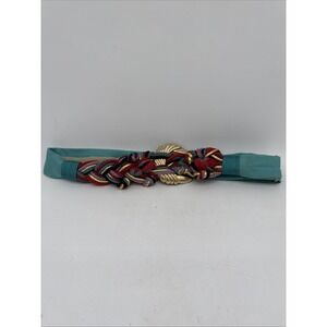 Vintage Carolyn Tanner Braided Aqua Belt Gold Multicolor Buckle